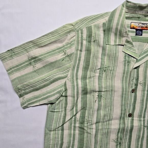 Havana Jack's Cafe Mens Large Green Striped Silk Shirt Tropical Casual Button Up - Picture 4 of 10